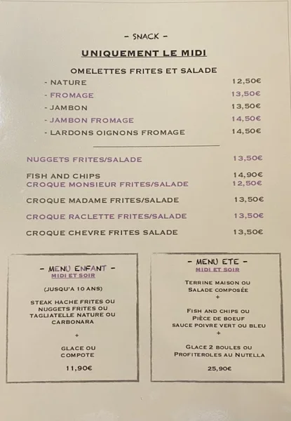 menu 0 of La Fontaine de L’Ours