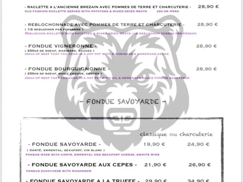 menu 1 of La Fontaine de L’Ours