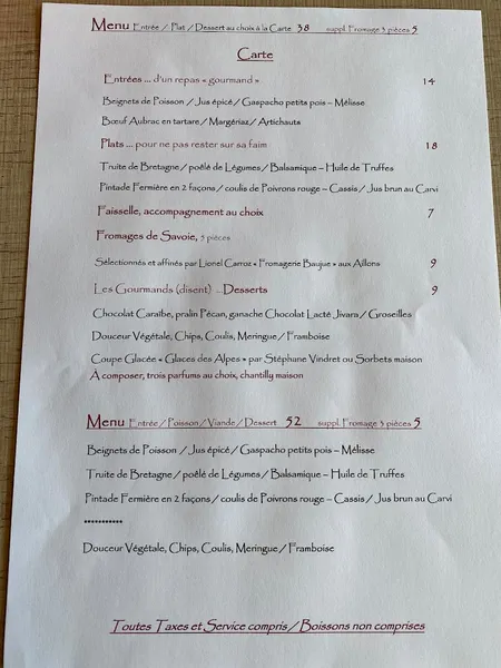 menu 0 of Restaurant R Du Lac