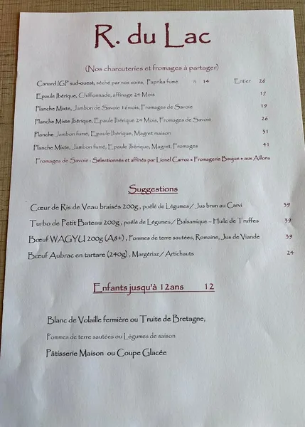 menu 1 of Restaurant R Du Lac