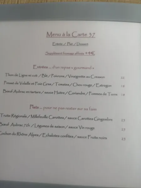 menu 2 of Restaurant R Du Lac