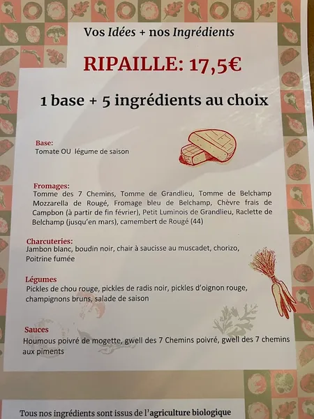 menu 1 of Pizzéria Agapè | Pizzas bio et locales