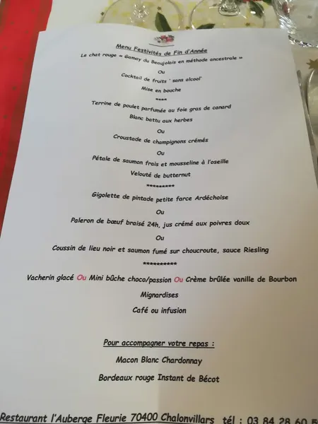 menu 2 of Auberge Fleurie