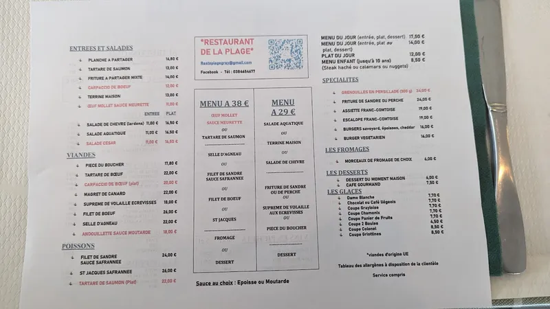 menu 0 of La Plage