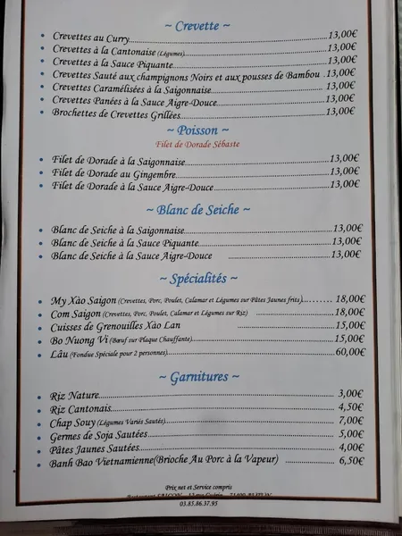 menu 1 of Restaurant Saigon