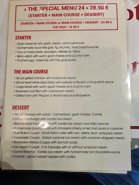 menu 0 of La Vieille Porte