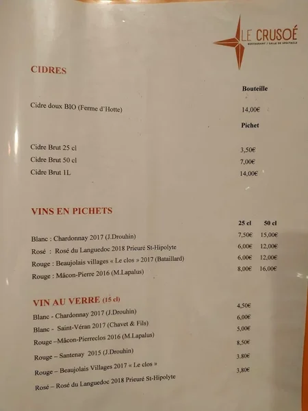 menu 2 of Le Crusoé
