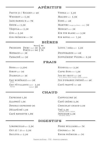 menu 0 of La Dune Restaurant