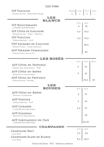 menu 2 of La Dune Restaurant