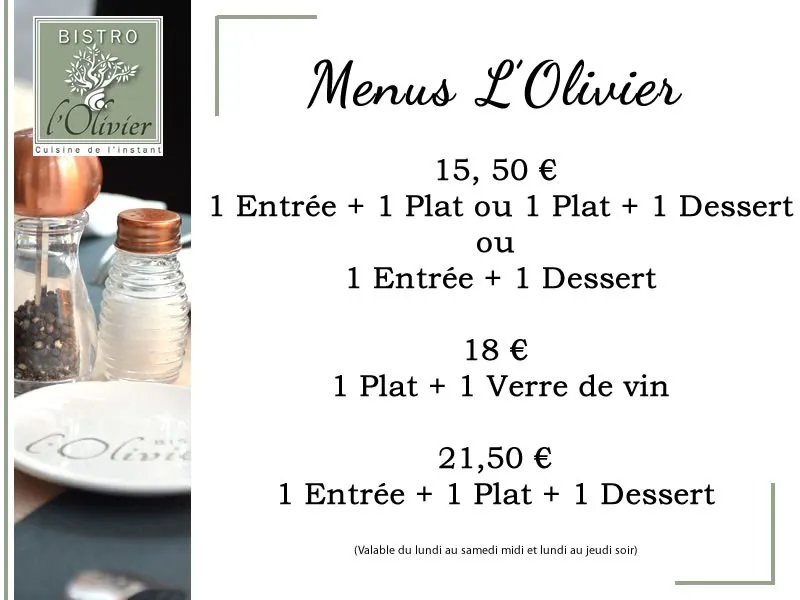 menu 0 of Bistro L'Olivier