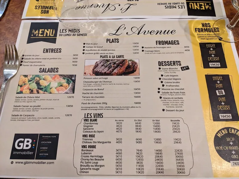 menu 1 of Brasserie de l'Avenue