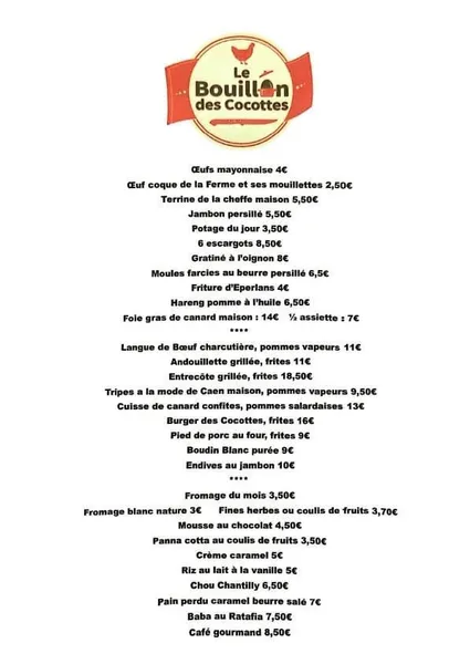 menu 0 of Les Cocottes