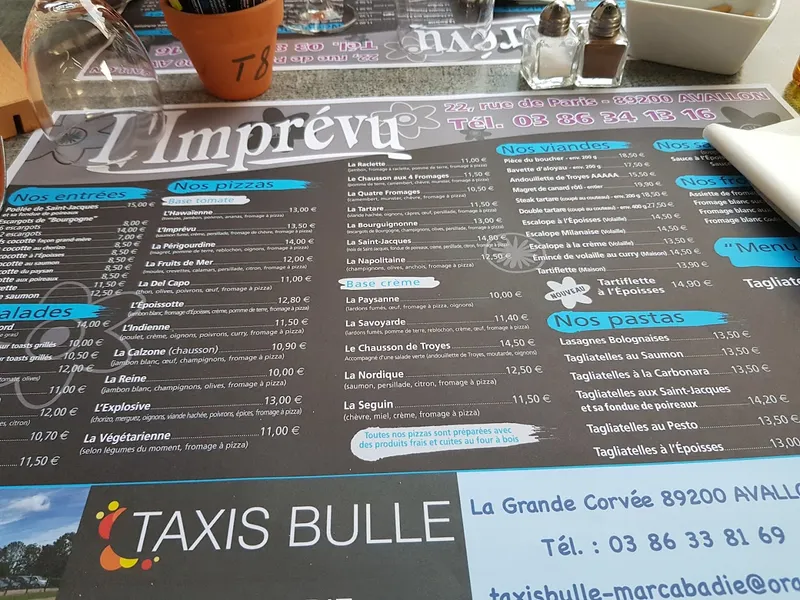 menu 2 of L'Imprévu