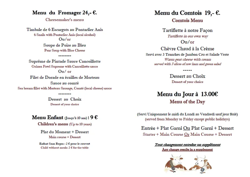 menu 0 of Restaurant Du Fromage