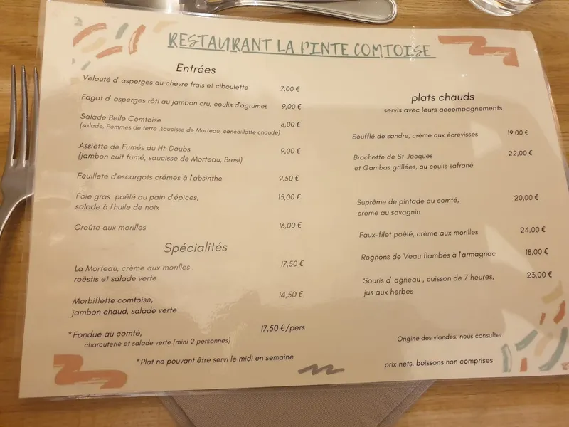 menu 0 of Restaurant la Pinte Comtoise