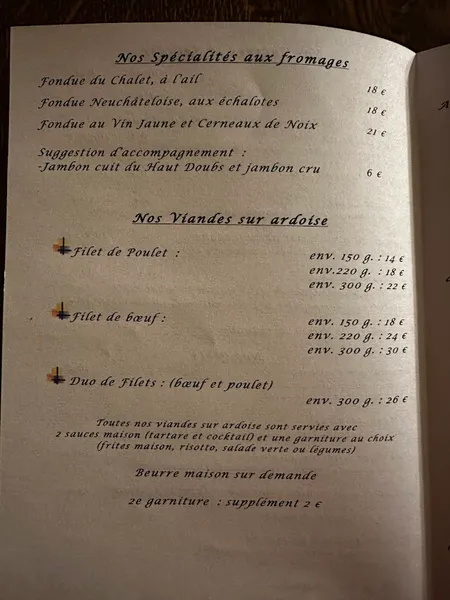 menu 0 of Le Chalet du Cervin