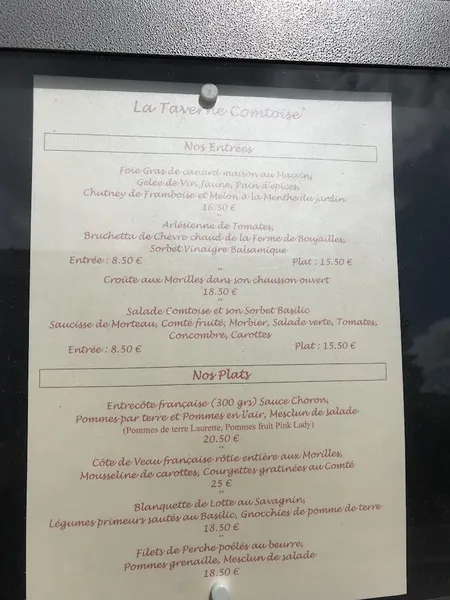 menu 1 of La Taverne Comtoise MÉTABIEF
