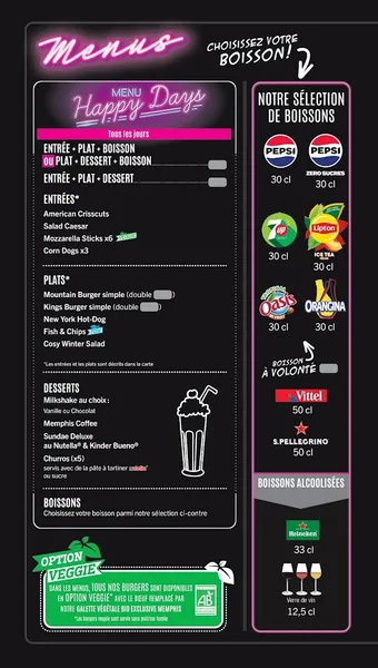menu 0 of Memphis - Restaurant Diner