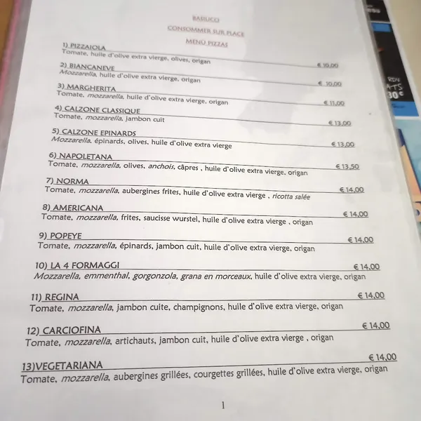 menu 1 of Basilico Pizzeria