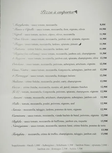 menu 0 of Ristorante Pizzeria Le 37