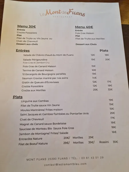 menu 0 of Restaurant du Mont de Fuans