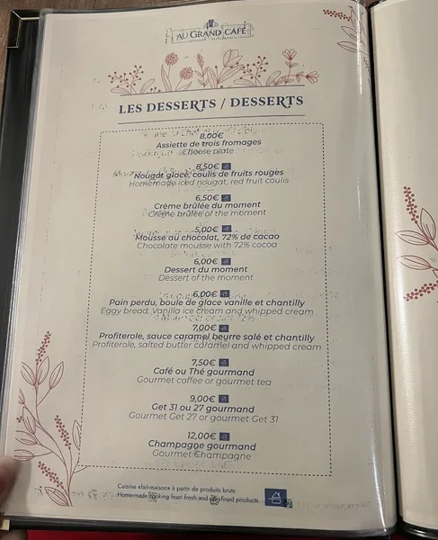 menu 1 of Bar Brasserie restaurant Au Grand Café Dijon
