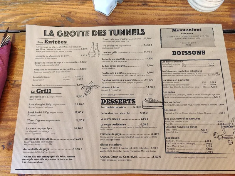 menu 1 of Restaurant La Grotte Des Tunnels