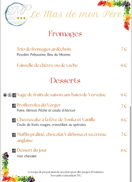 menu 2 of Restaurant LOGIS le Mas de mon Père