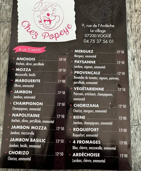 menu 1 of Chez Popeye