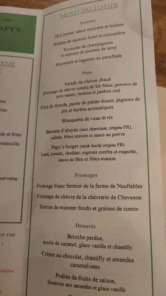 menu 1 of Papy's