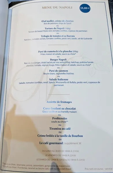menu 0 of Le Napoli