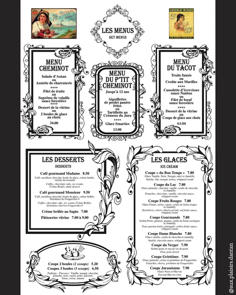 menu 0 of Aux Plaisirs d'Antan