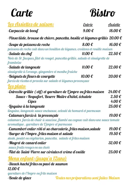 menu 0 of L'Impro à Rocbaron