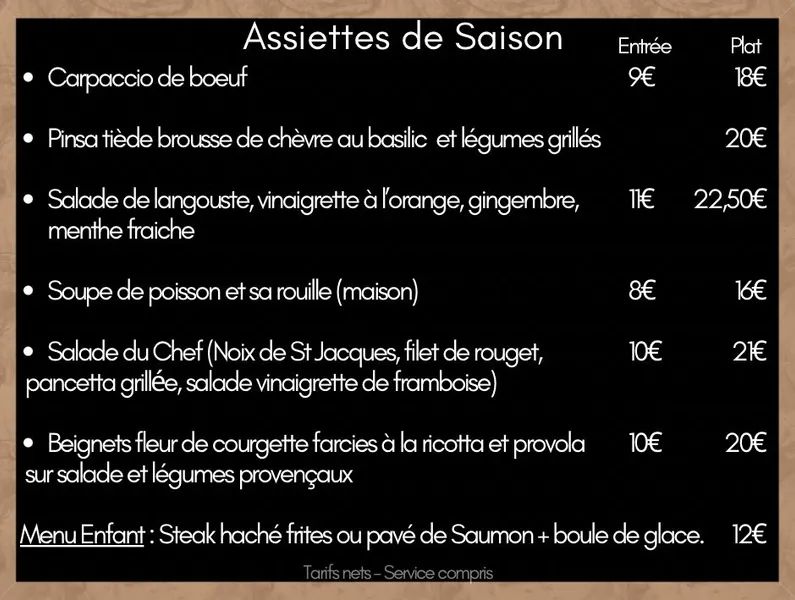 menu 1 of L'Impro à Rocbaron