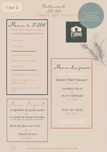 menu 0 of Brasserie Le 1900