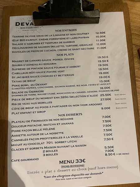 menu 0 of Restaurant Le Devant