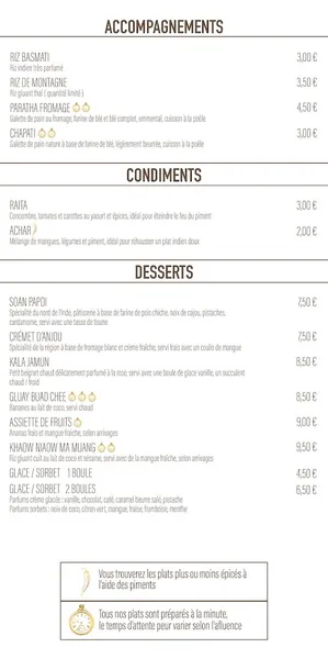 menu 1 of Thaï L'Inde