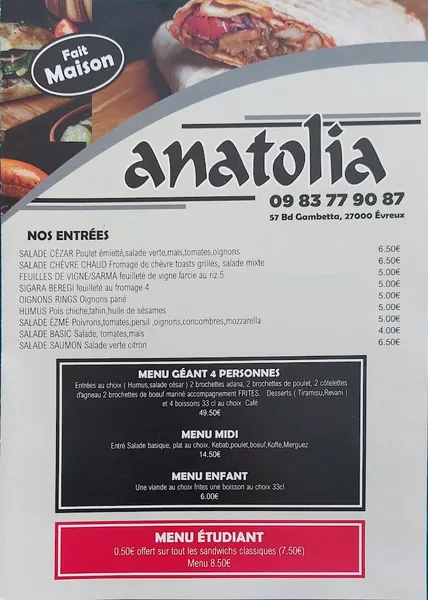 menu 1 of Anatolia