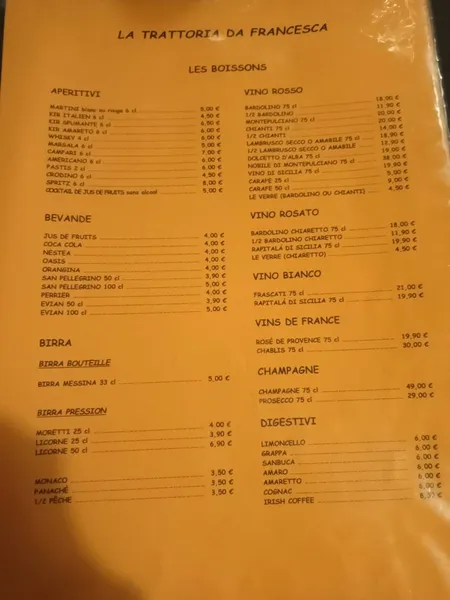 menu 2 of La Trattoria da Francesca