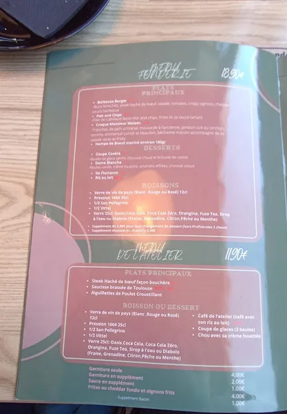 menu 2 of La Brasserie du Pont de Fer