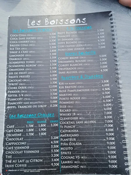 menu 2 of Le Canot