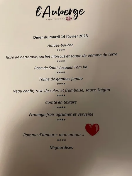 menu 0 of L'Auberge de la Charme