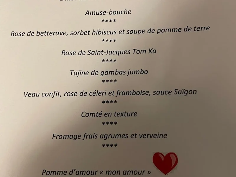 menu 0 of L'Auberge de la Charme