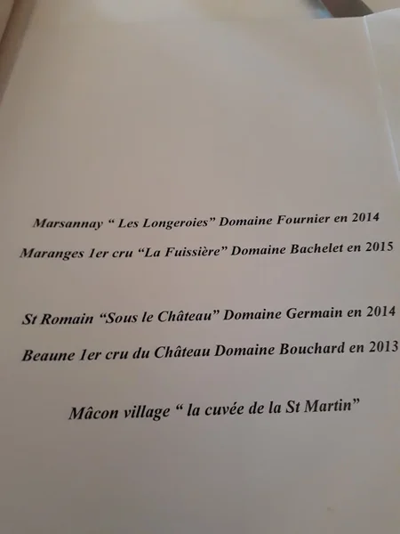 menu 1 of L'Auberge de la Charme