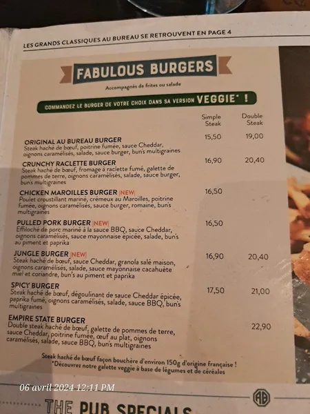 menu 0 of Au Bureau