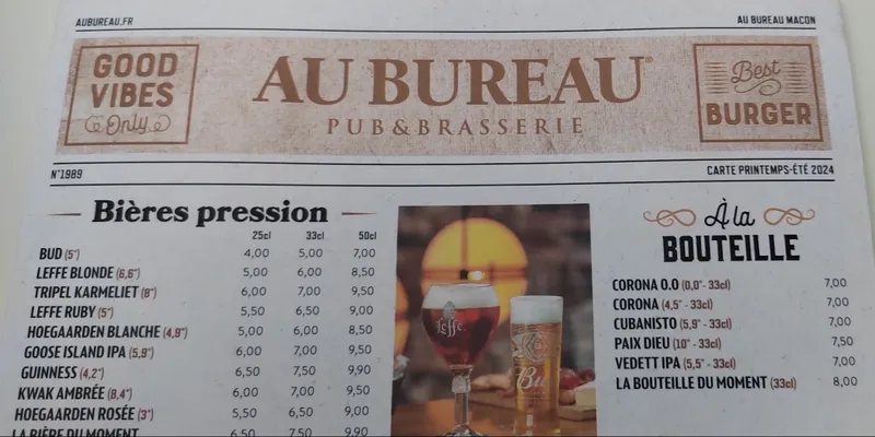 menu 2 of Au Bureau