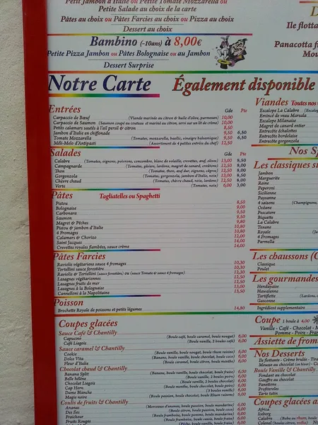 menu 0 of Restaurant pizzeria la Calabre