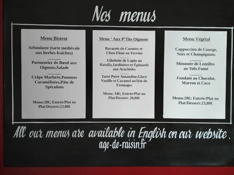 menu 0 of L'Age de Raisin