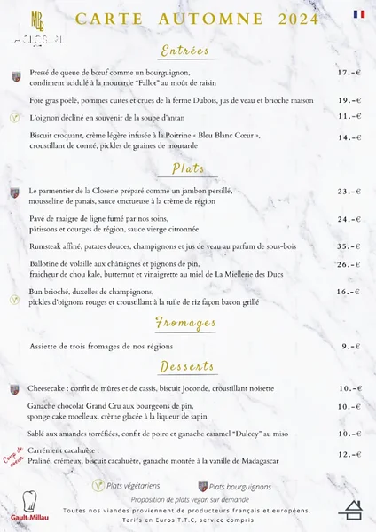 menu 0 of Restaurant La Closerie