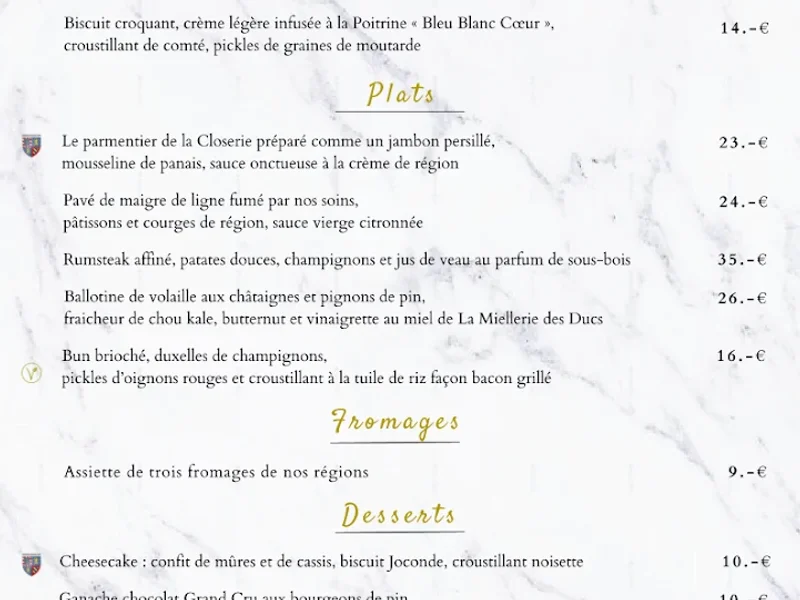 menu 0 of Restaurant La Closerie